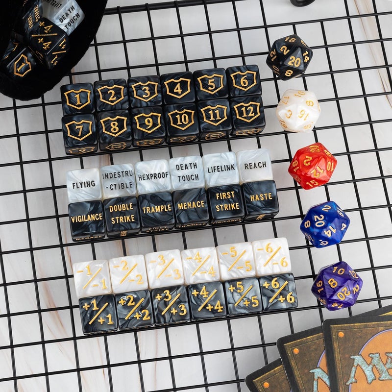 LAMJAM 65 Pieces MTG Dice Counters Life Keyword Counter Dice Set Plus One/+1 Buff Abilities Shield Tokens for MTG, TCG, Cards Gaming Accessories - Image 4